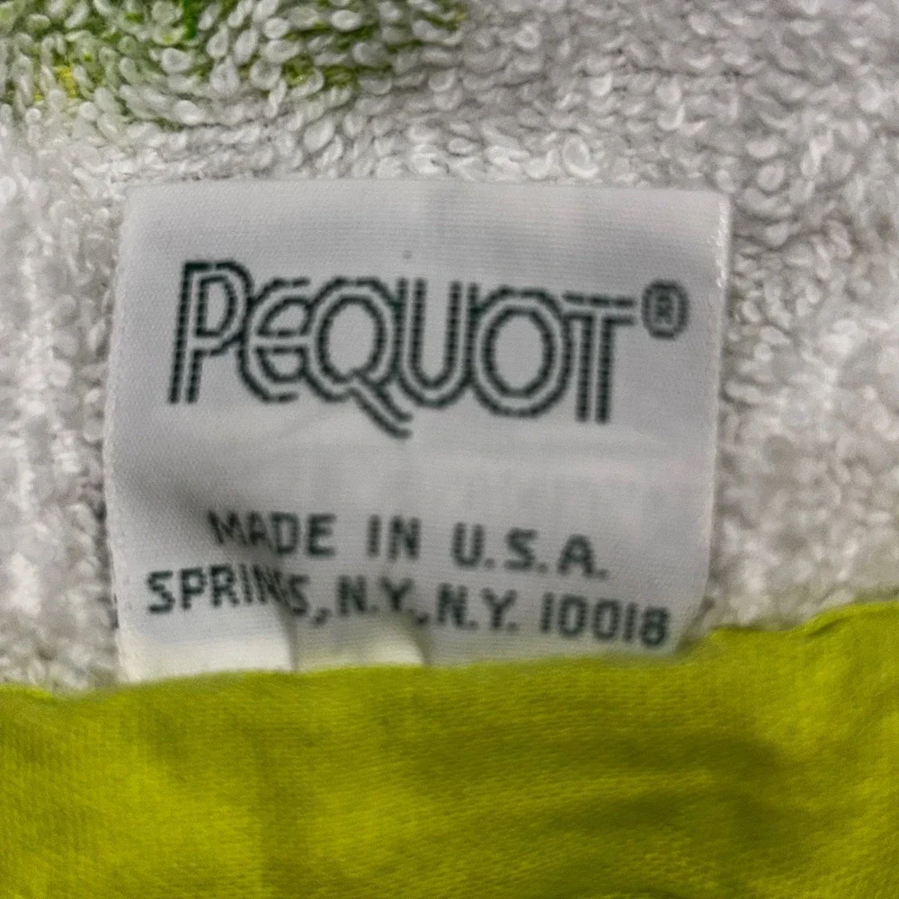 Vintage 70s Pequot Terry Cloth Apron Green White Floral Handmade Waist Apron USA